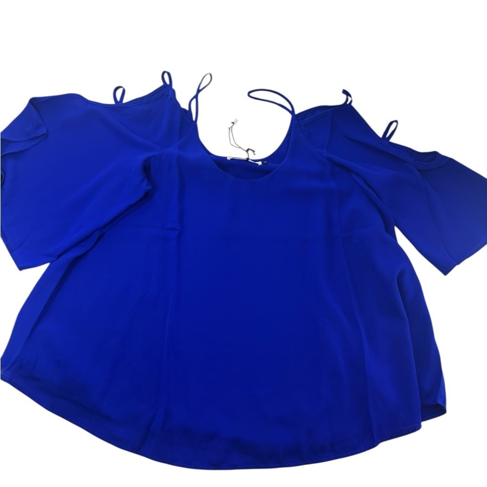 NWT Three Eighty Two Elegant Royal Blue Cold Flutter Shoulder Top M